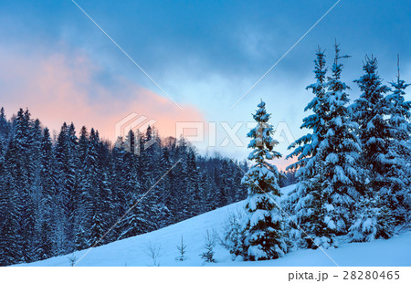 Sunset winter Carpathian Mountains landscape. 28280465