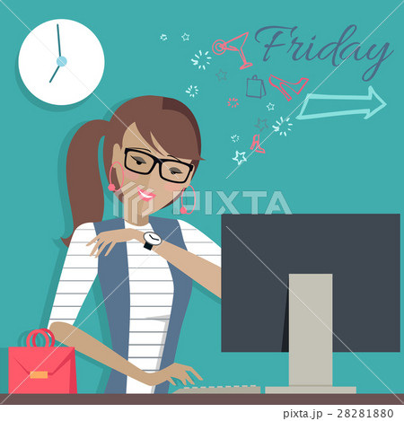 Friday Working Day. Woman Dreaming About Weekends. Friday Working Day. Woman Dreaming About Weekends. 28281880