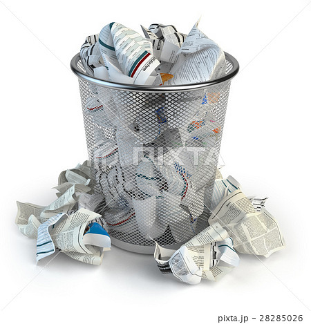 Trash bin full of waste paper. Wastepaper basket 28285026