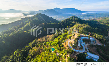 see fog in forest on hilltop 28285576