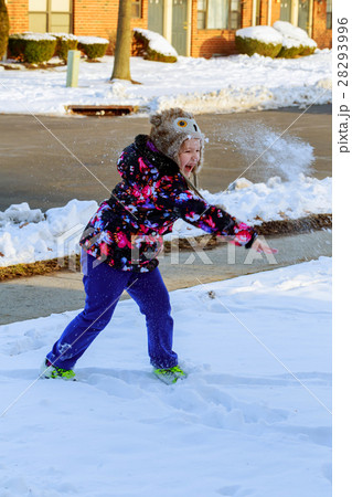 girl walking around outdoors  winter, playing 28293996