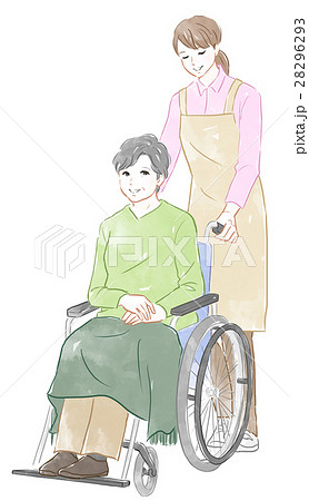 車椅子を押す女性のイラスト素材