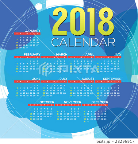 2018 Printable Calendar Starts Sunday Vector 28296917