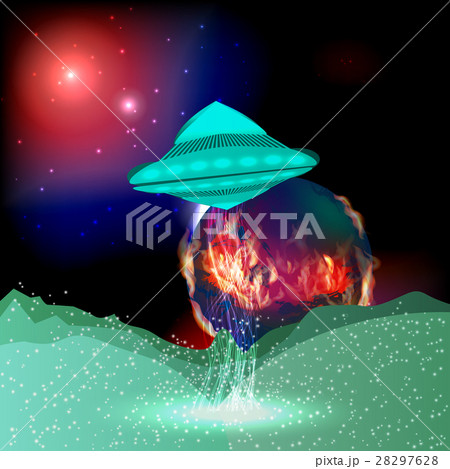 UFO beam fire planet Mars. illustration UFO beam fire planet Mars. illustration 28297628