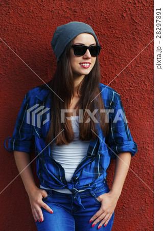 hipster girl with glasses and hat hipster girl with glasses and hat 28297891