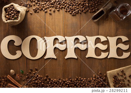 coffee letters and beans on wood 28299211