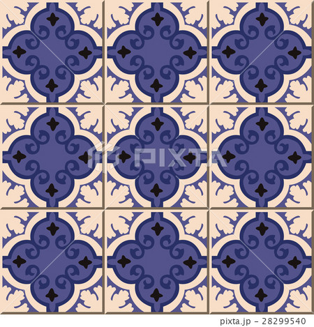 Ceramic tile pattern of blue curve spiral cross 28299540