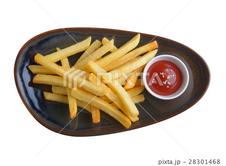 French fries with tomato sauce in caramic plate French fries with tomato sauce in caramic plate 28301468
