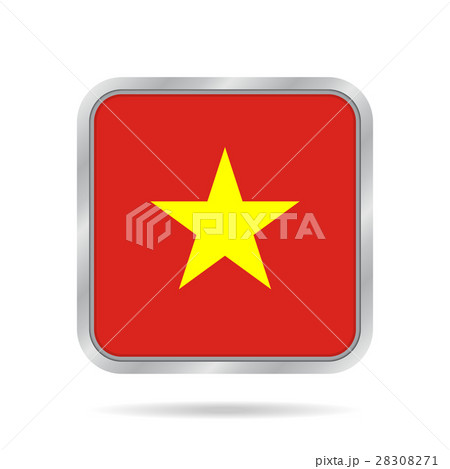 flag of Vietnam, shiny metallic gray square button