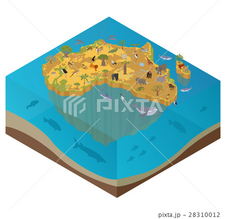 Flat 3d isometric Africa flora and fauna map  28310012