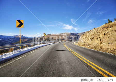 Mountain asphalt road turn. Mountain asphalt road turn. 28311374