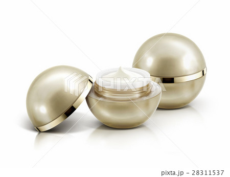 Two golden sphere cosmetic jar on white background Two golden sphere cosmetic jar on white background 28311537