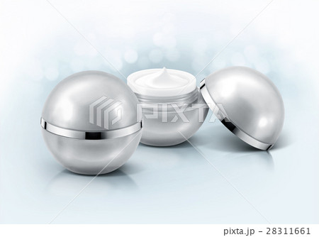 Silver sphere cosmetic jar on glitter background Silver sphere cosmetic jar on glitter background 28311661