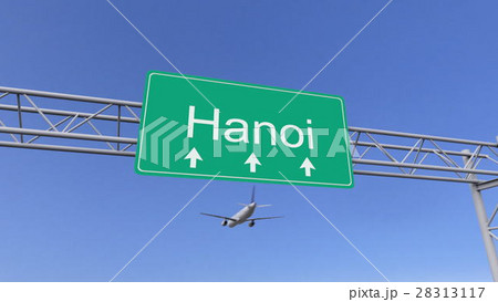 Twin engine commercial airplane arriving to Hanoi 28313117