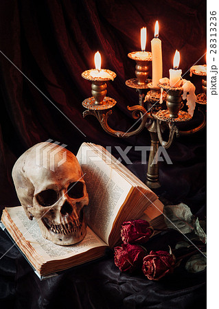 Still life with skull, book and candlestick Still life with skull, book and candlestick 28313236