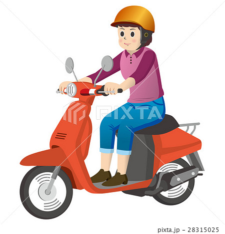 バイクに乗る女性のイラスト素材