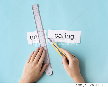 Unawareness Uncaring Hand Cut Word Split Concept 28315052