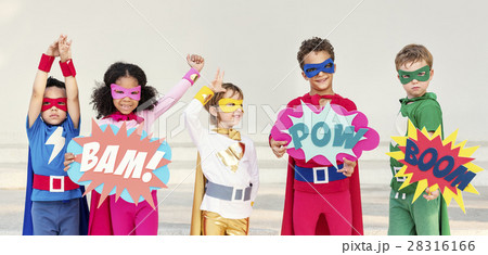 Superheroes Cheerful Kids Expressing Positivity Concept 28316166