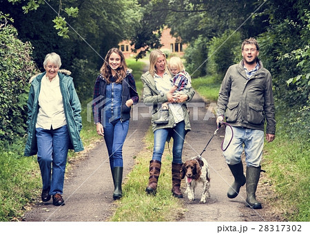 Family Walking Dog Togetherness Nature Concept Family Walking Dog Togetherness Nature Concept 28317302