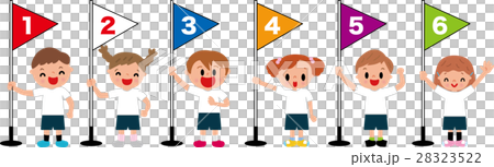 小学校運動会の徒競走　旗　順位　1着2着3着4着5着6着 28323522