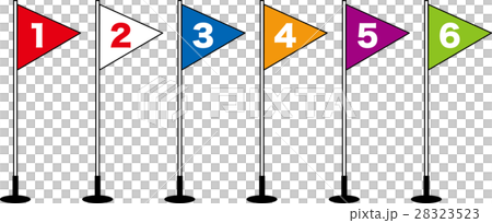 小学校運動会の徒競走 旗 順位 1着2着3着4着5着6着のイラスト素材