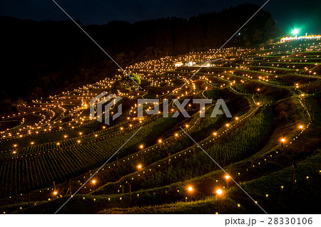 大山千枚田 棚田の夜祭りの写真素材