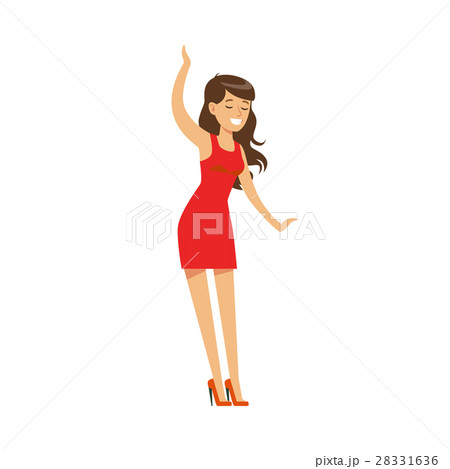 Girl In Red Dress Dancing Pretty On Dancefloor Girl In Red Dress Dancing Pretty On Dancefloor 28331636