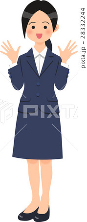 紺のスーツを着たバンザイする女性 28332244