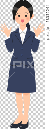 紺のスーツを着たバンザイする女性 28332244