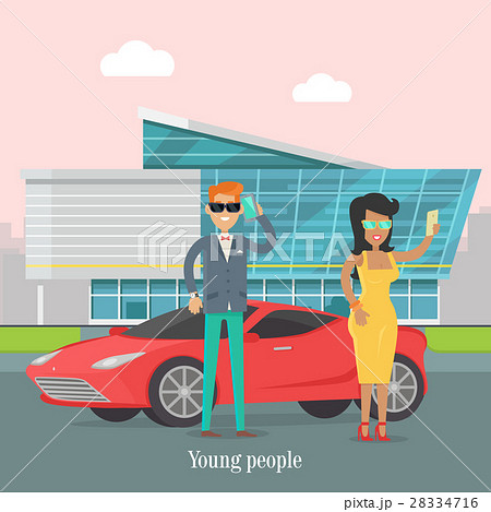 Young Rich People Standing Near the Luxury Car. 28334716