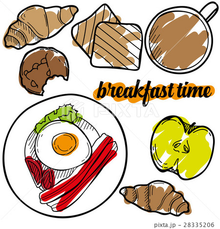 Breakfast time vector sketch set. Hand drawn 28335206