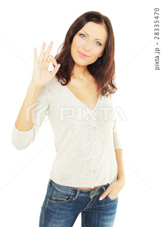 Smiling woman student with ok sign 28335470