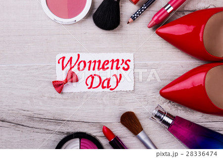 Women`s Day card and cosmetics. 28336474