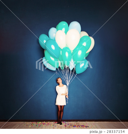 Cute Young Woman Fashion Model with Balloons Cute Young Woman Fashion Model with Balloons 28337154