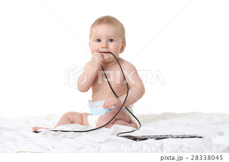 Little baby boy with a computer keyboard 28338045