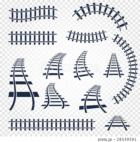 Isolated Curvy And Straight Rails Set Railway Topのイラスト素材