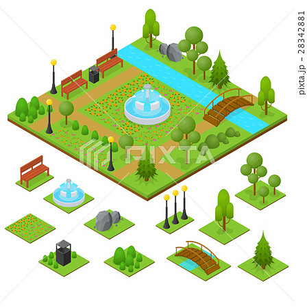 Urban Park And Part Set Isometric View Vectorのイラスト素材 2421