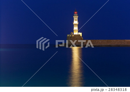 Night Lighthouse in old harbour, Chania, Crete Night Lighthouse in old harbour, Chania, Crete 28348318