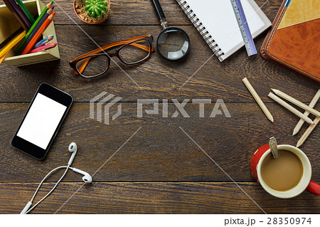 Top view accessories office desk the mobile phone Top view accessories office desk the mobile phone 28350974