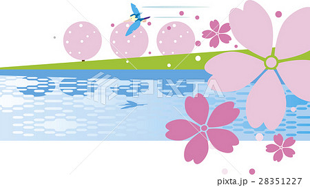 桜と川の背景のイラスト素材