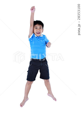 Happy asian child look like flying superhero 28353100