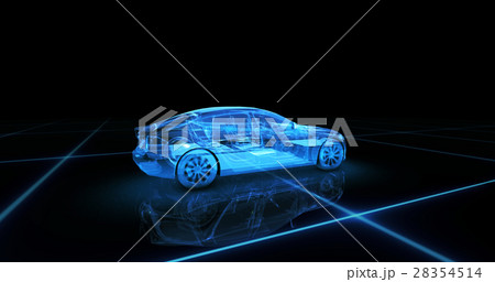 Sport car wire model with blue neon ob black 28354514