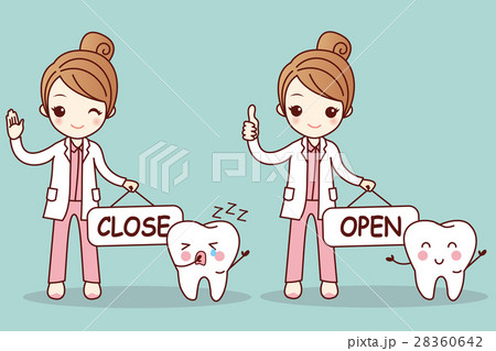 Happy cartoon tooth and dentist 28360642
