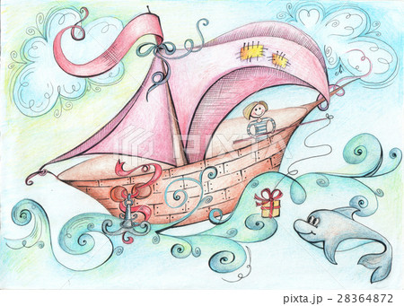 Illustration - fantastic boat floats on the ocean 28364872