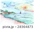 Illustration - pencil drawn seascape at sunset 28364873