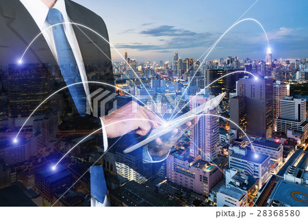 businessman using digital tablet pc with network 28368580