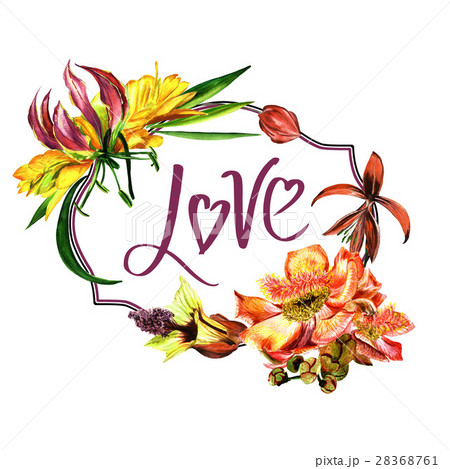 Tropical Hawaii leaves and flowers frame in a 28368761