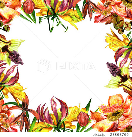Tropical Hawaii Leaves And Flowers Frame In Aのイラスト素材