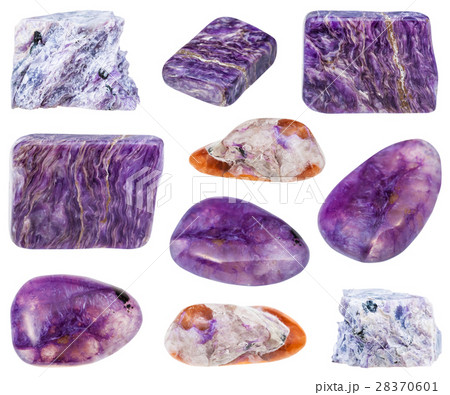 collection of various tumbled and raw charoite 28370601