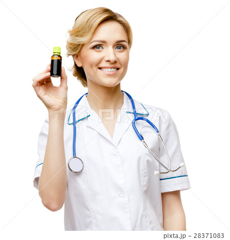 Woman doctor standing on white background 28371083